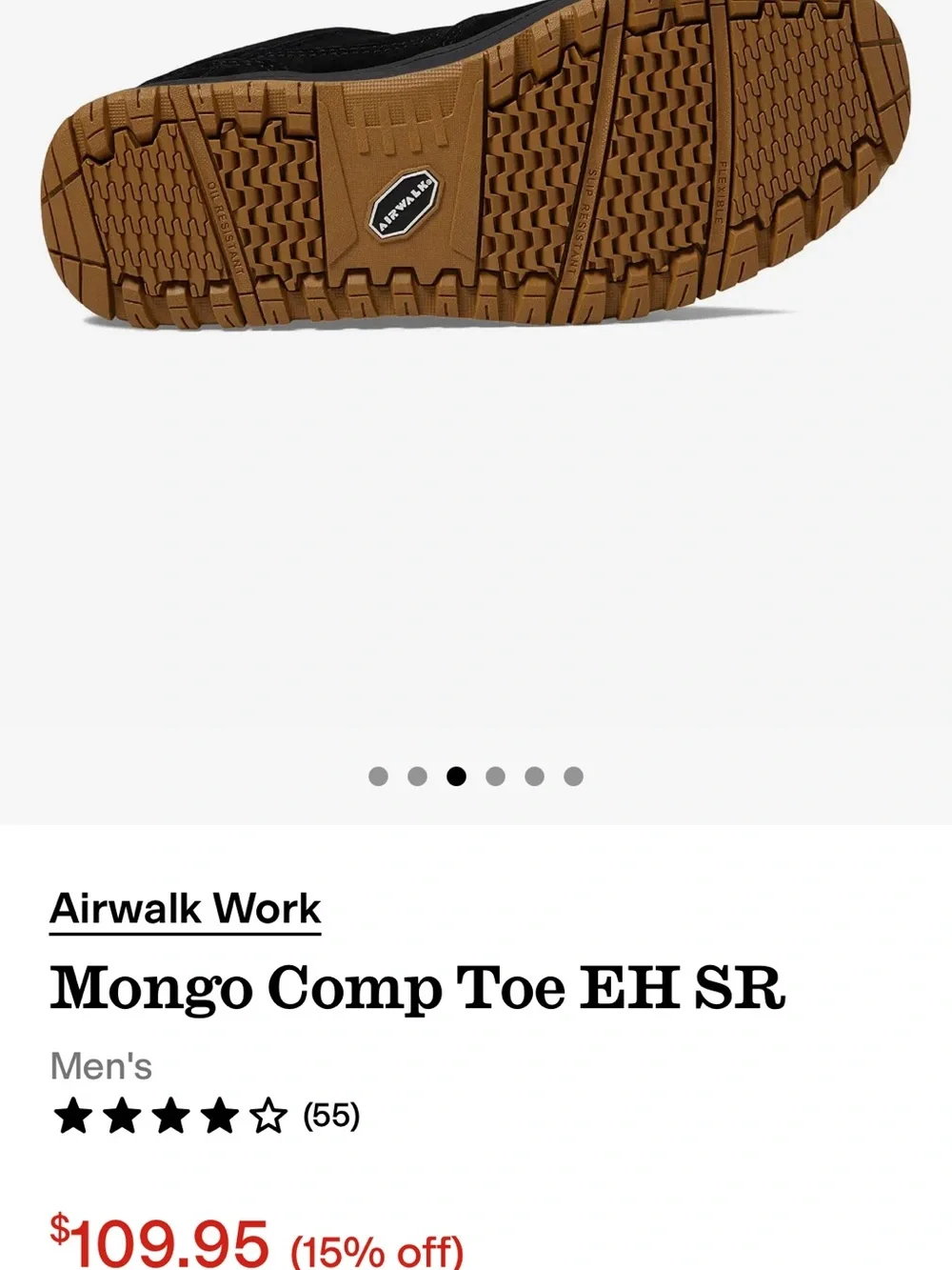 Airwalk Work Mongo Comp Toe EH SR Men's Black Work Shoes with Gum Sole / 11 EE